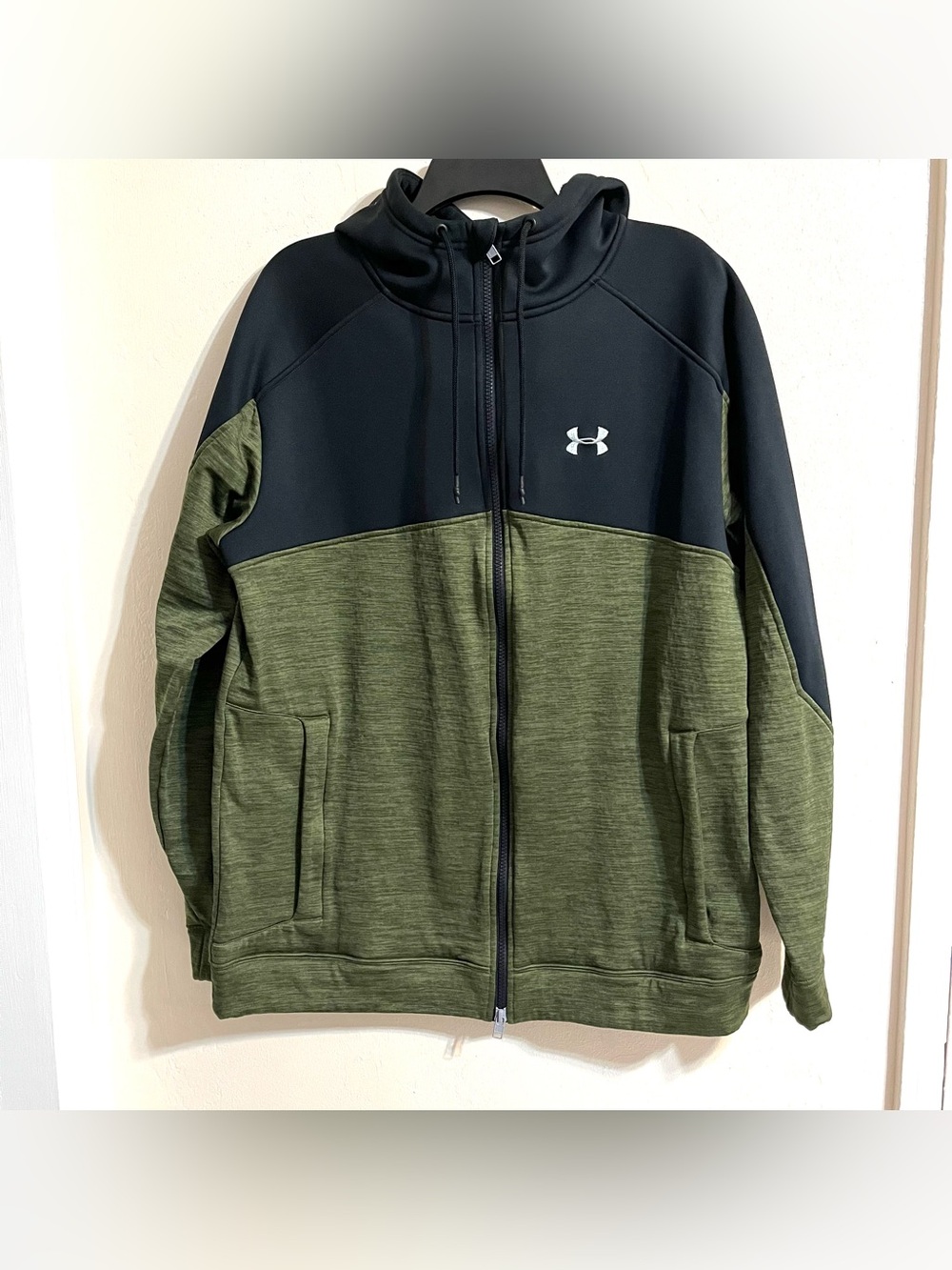 Under Armour Full Zip Hoodie Colorblock Black & Olive Green Cold Gear Activewear
